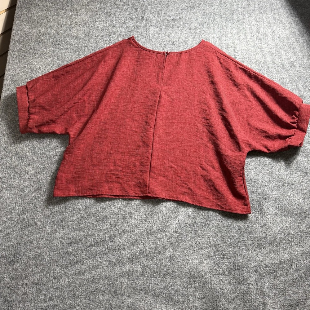 Women's Linen Blend Short Sleeve Boxy Top Rust Terracotta Boho Blouse Size 4X